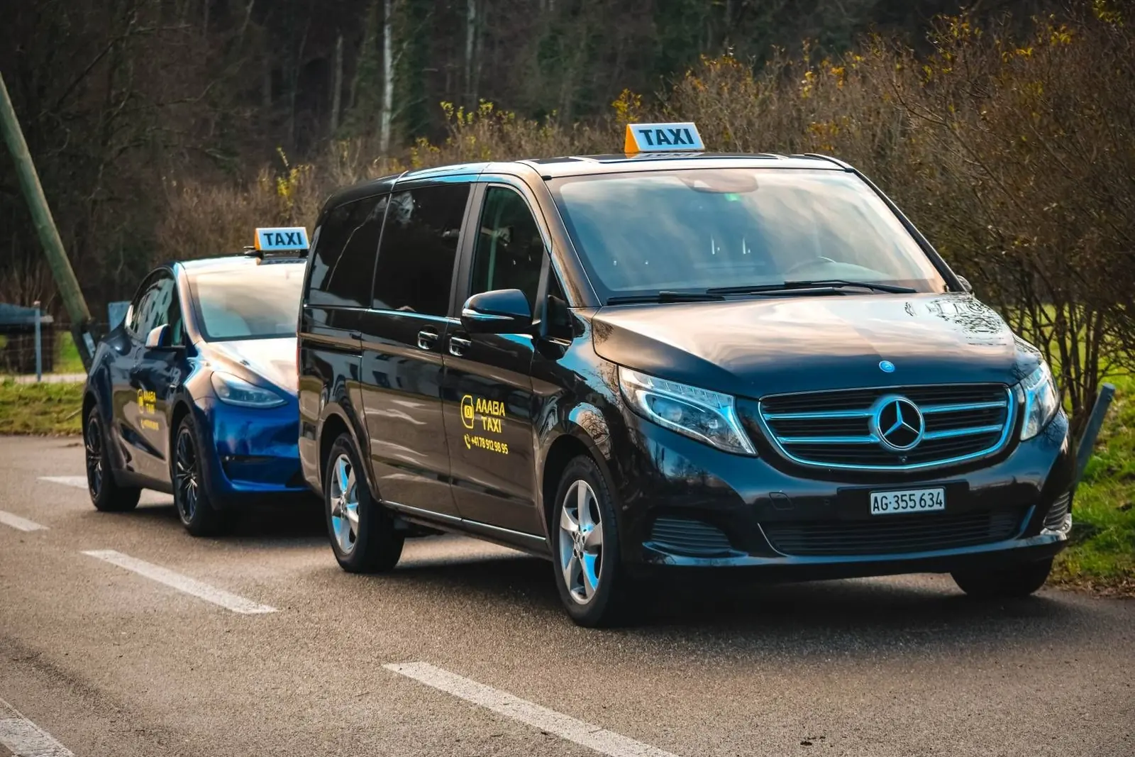 Mercedes V-Klasse und Tesla Model Y von Aaaba Taxi